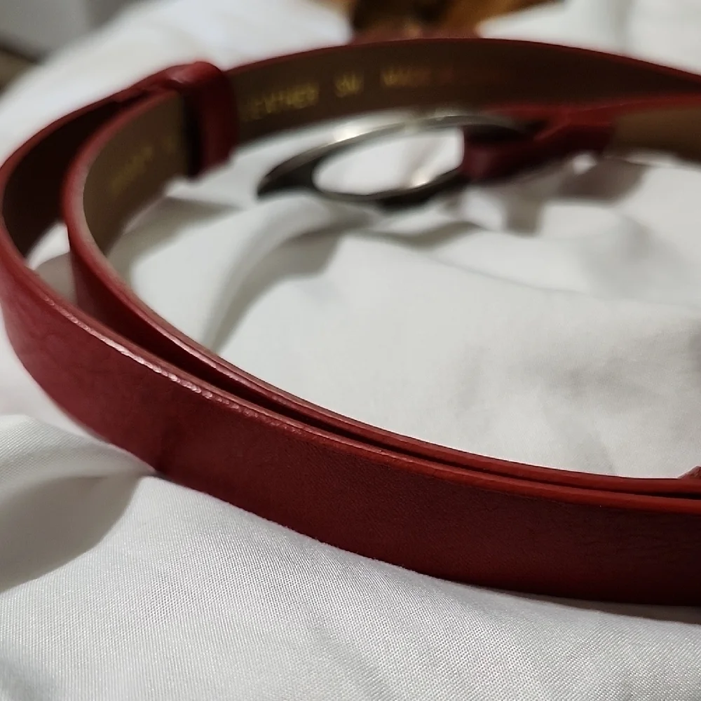 Chico's Silver Red Fashion Belt with Ornate Buckle